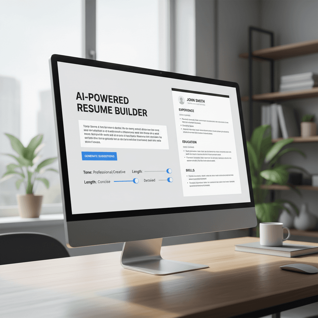 AI resume builder interface showing content generation