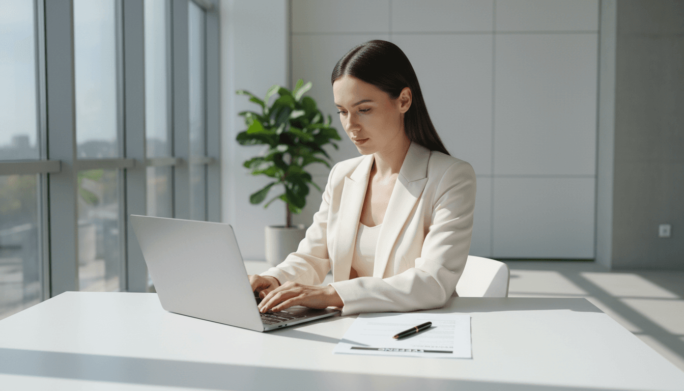 Job seeker reviewing professional resume on laptop